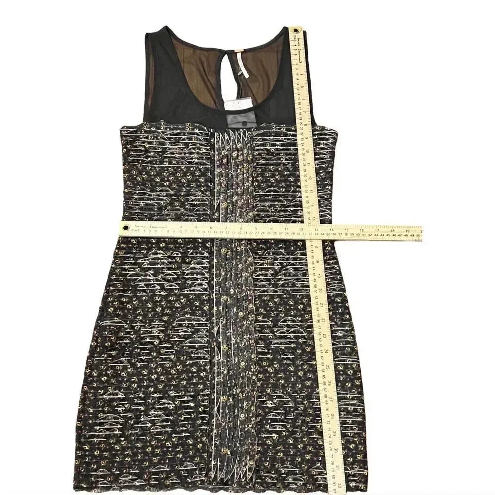 FREE PEOPLE Gray Floral Sleeveless Ruffle Shimmy Bodycon Mini Dress Small